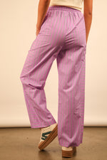 Cozy Does It Elastic Waist Drawstring Stripe Pants - Lavender