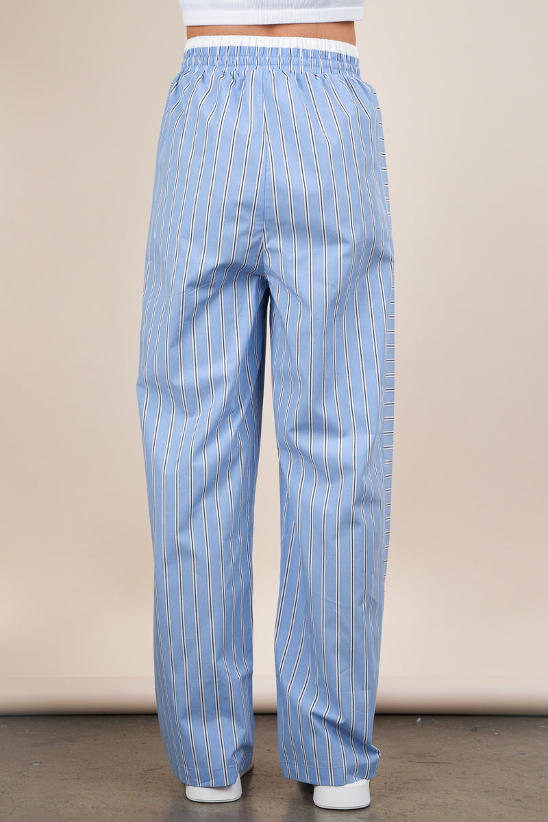 Cozy Does It Elastic Waist Drawstring Stripe Pants - Powder Blue