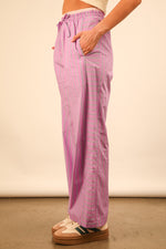 Cozy Does It Elastic Waist Drawstring Stripe Pants - Lavender