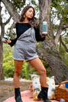 Railroad Daydream Stripe Denim Overall Shorts - Gray/White