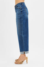 Risen High Rise Crop Bandless Barrel Cuffed Jeans