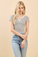 Cream Soda Round Neck Stripe Top- Black/White