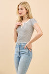 Cream Soda Round Neck Stripe Top- Black/White