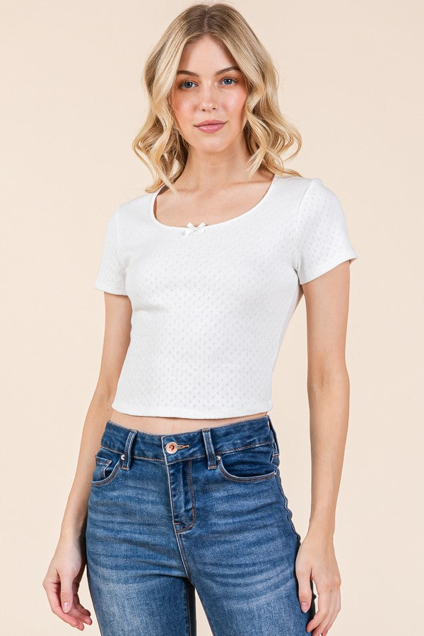 Lizzie Bow Detail Tee- White