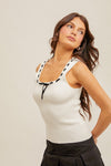 Prim and Polished Knit Tank w/ Ribbon Detail- White/Black
