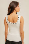 Prim and Polished Knit Tank w/ Ribbon Detail- White/Black