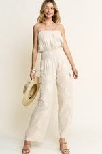 Amalfi Coast Embroidered Detail Muslin Strapless Jumpsuit- Cream