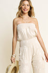 Amalfi Coast Embroidered Detail Muslin Strapless Jumpsuit- Cream