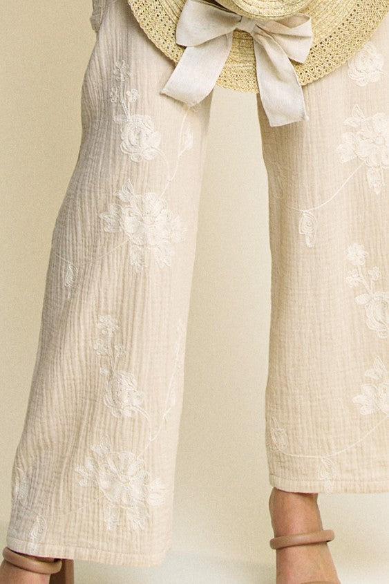 Amalfi Coast Embroidered Detail Muslin Strapless Jumpsuit- Cream