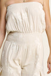 Amalfi Coast Embroidered Detail Muslin Strapless Jumpsuit- Cream