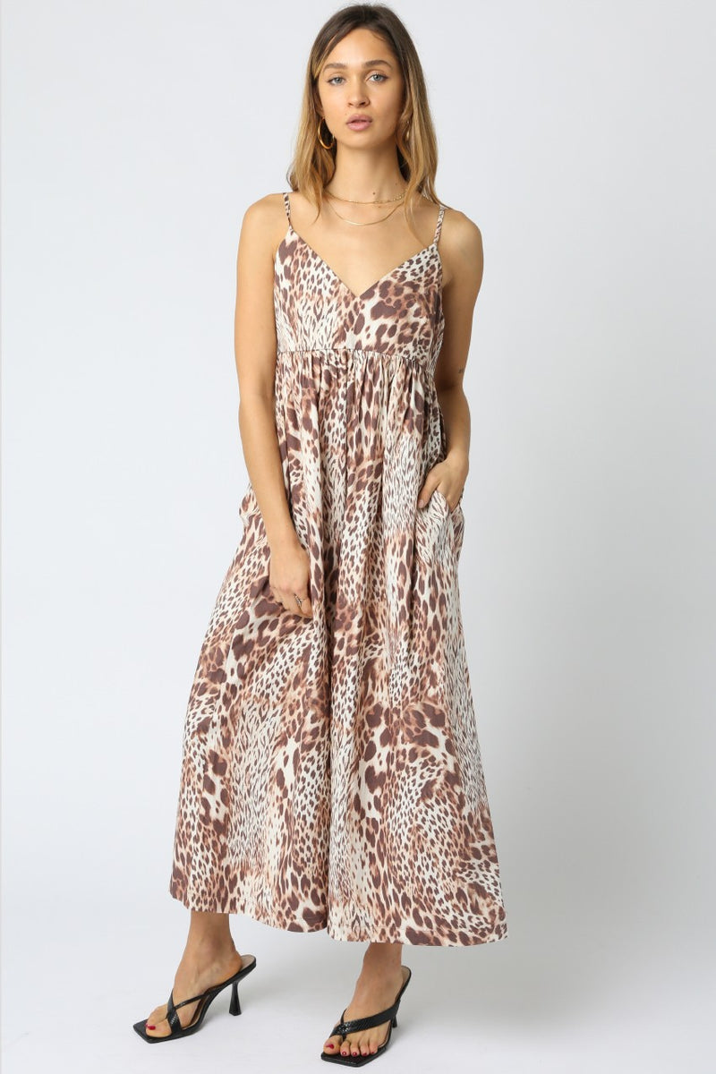 Look At Me Empire Waist Animal Print Dress- Mocha