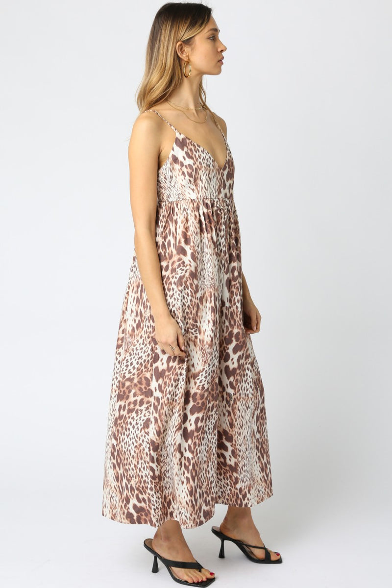Look At Me Empire Waist Animal Print Dress- Mocha