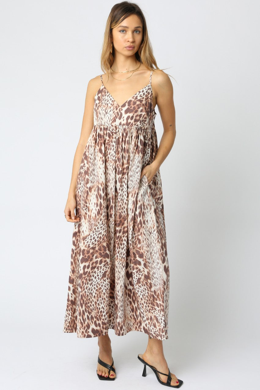 Look At Me Empire Waist Animal Print Dress- Mocha