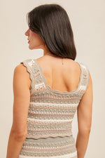 Salted Caramel Crochet Knit Tank Top- Gray/Brown