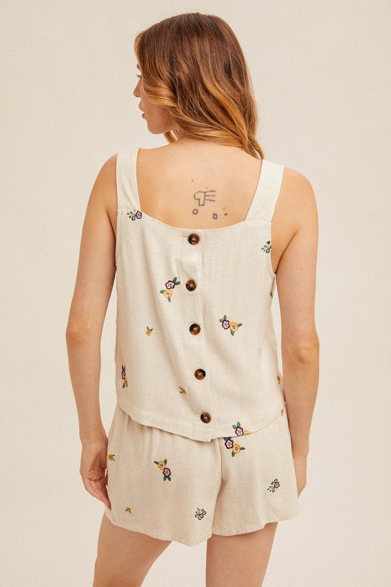Summerland Embroidery Detail Sleeveless Top - Natural