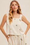 Summerland Embroidery Detail Sleeveless Top - Natural