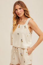 Summerland Embroidery Detail Sleeveless Top - Natural