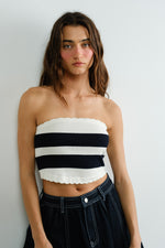 Cool Girl Crush Scalloped Edge Stripe Tube Top - Black/Ivory