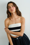 Cool Girl Crush Scalloped Edge Stripe Tube Top - Black/Ivory