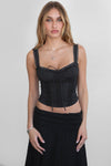 Playing Games Sweetheart Neck Lace Up Corset Top- Black