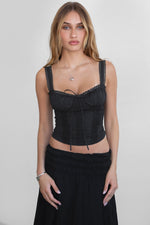Playing Games Sweetheart Neck Lace Up Corset Top- Black