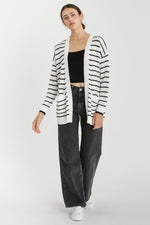 Moment In Time Open Stripe Cardigan- Black/Ivory