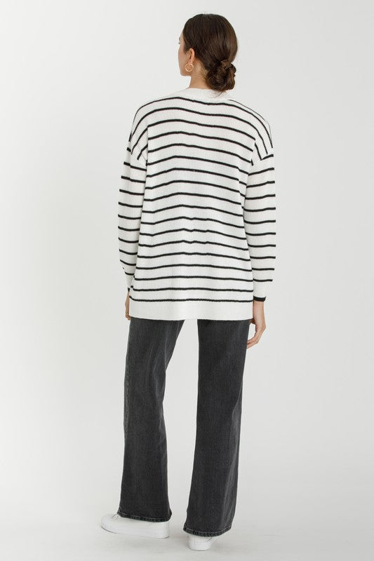 Moment In Time Open Stripe Cardigan- Black/Ivory