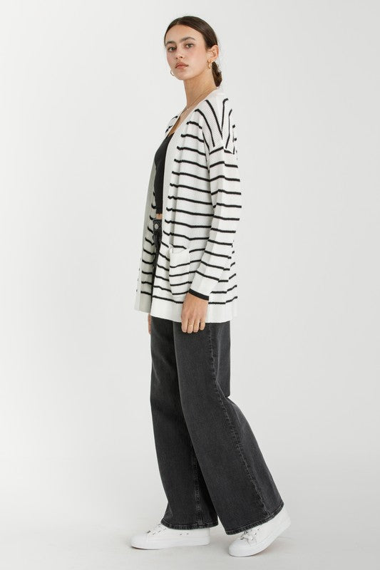 Moment In Time Open Stripe Cardigan- Black/Ivory