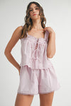 Lavender Macaron Sleeveless Top and Short Set -Mauve