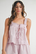 Lavender Macaron Sleeveless Top and Short Set -Mauve