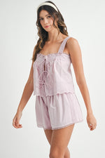 Lavender Macaron Sleeveless Top and Short Set -Mauve