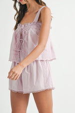 Lavender Macaron Sleeveless Top and Short Set -Mauve
