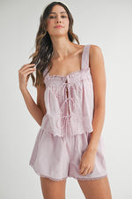 Lavender Macaron Sleeveless Top and Short Set -Mauve