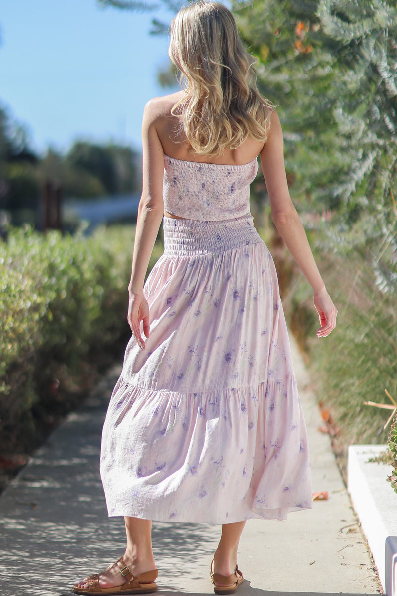 Valencia Lace Trim Tub Top Tiered Skirt Floral Set- Blush/Multi