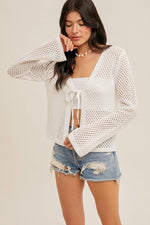 Odessa Front Tie Knit Cardigan- White