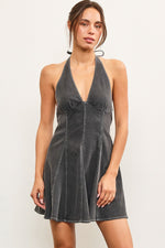 Day-Trip Darling Halter Denim Mini Dress - Black