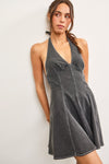 Day-Trip Darling Halter Denim Mini Dress - Black