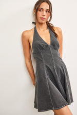 Day-Trip Darling Halter Denim Mini Dress - Black
