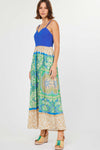 Saltwater Bloom Quilted Bodice Floral Dress- Cobalt/ Multi