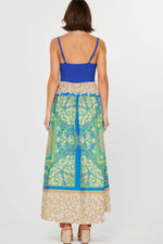 Saltwater Bloom Quilted Bodice Floral Dress- Cobalt/ Multi