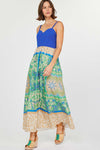Saltwater Bloom Quilted Bodice Floral Dress- Cobalt/ Multi