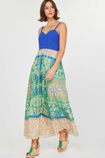 Saltwater Bloom Quilted Bodice Floral Dress- Cobalt/ Multi