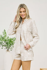 Sundial Sketch Printed Collared Button Up - Taupe