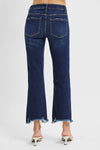 Risen Denim Cropped Straight Leg Distressed Hem Jeans- Dark Wash