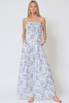 Silver Linings Smocked Waist Toile Jumpsuit - White/Blue