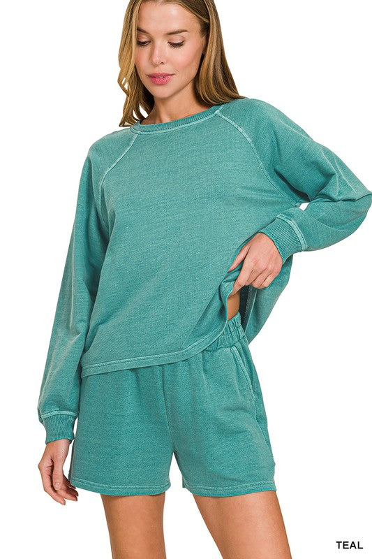 Indie Crew Neck and Short Set- Teal
