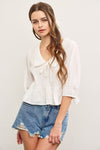 Willow Whim Balloon Sleeve Collared Blouse- White