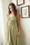 Sage and Sway Shirred Waist Short Sleeve Midi Dress- Olive