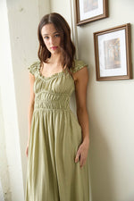Sage and Sway Shirred Waist Short Sleeve Midi Dress- Olive