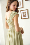 Sage and Sway Shirred Waist Short Sleeve Midi Dress- Olive
